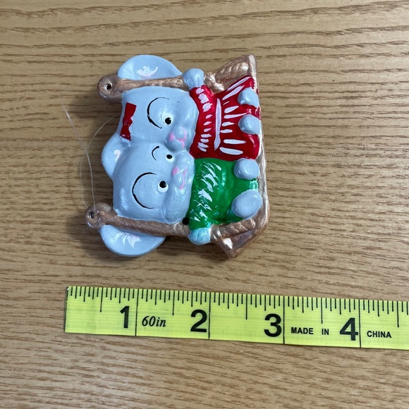 Vintage Ceramic Mouse Christmas Ornament 3.5” Handmade Mice Couple on a Swing - Picture 5 of 5